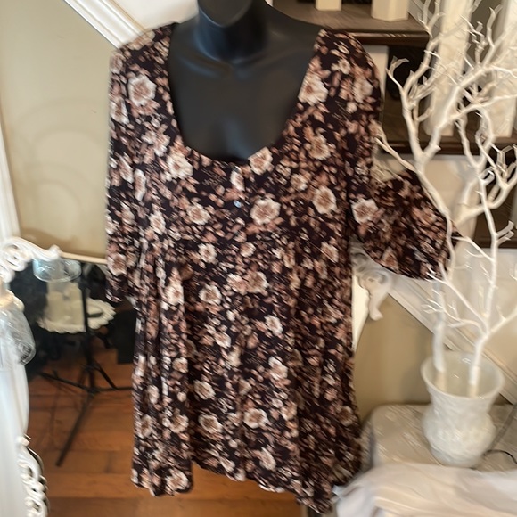 Demin & Supply Ralph Lauren Stunning Brown Floral Peasant Dress Blouse - Picture 4 of 10